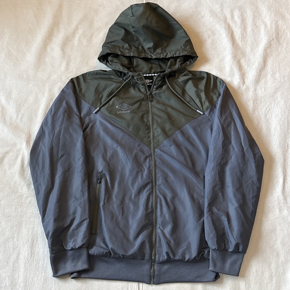 Vintage Umbro Track Jacket Full Zip Colorblock Windbreaker Grey Green Sm